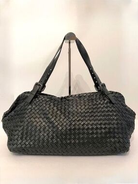 Bottega Veneta Black Intrecciato Woven Shoulder Tote